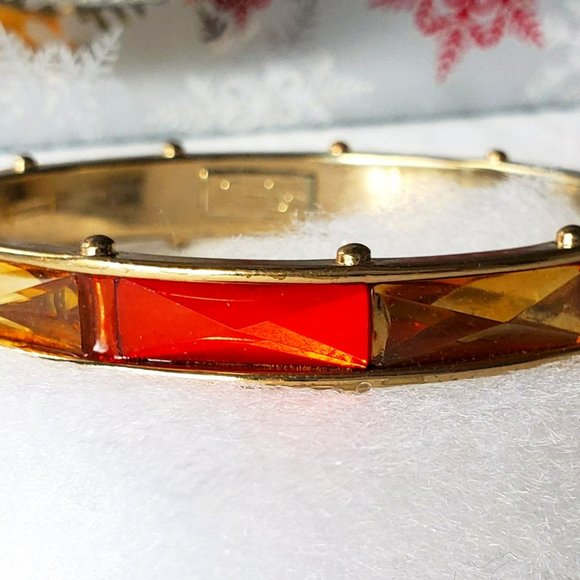 Jessica Simpson Retro Orange Yellow Rhinestone Gold Bangle Bracelet - Picture 3 of 11